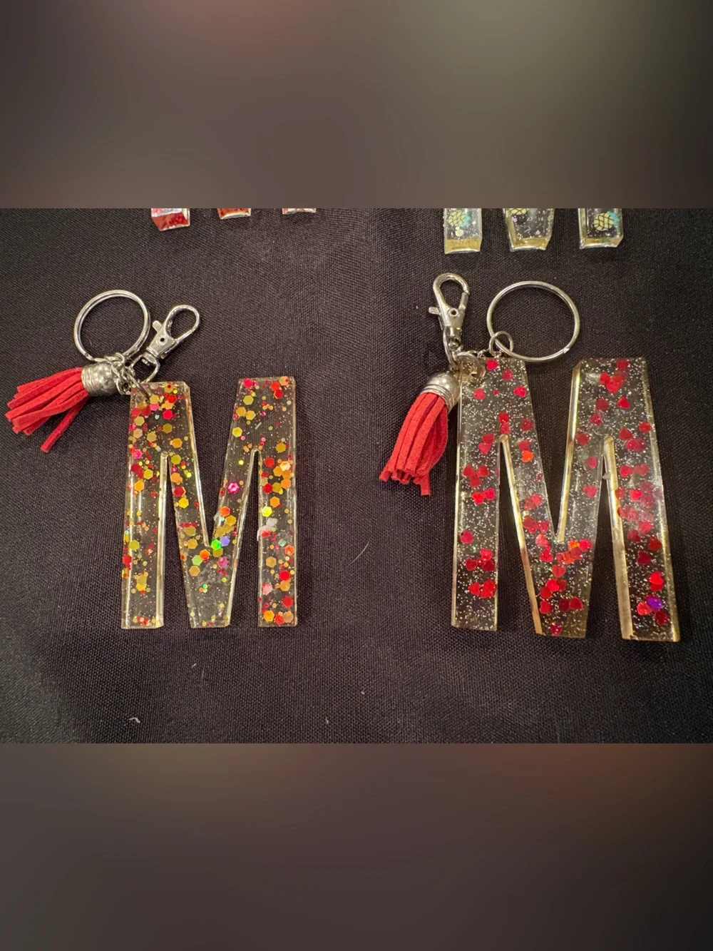 Resin Initial M Keychain- Assorted Colors